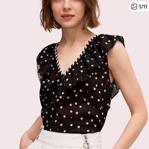 Kate Spade Black and White Floral Top Daisy for ruffle small